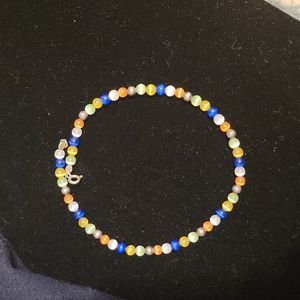 Extra long sterling rainbow stone beaded bracelet, 9.5"